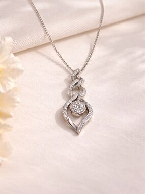 Sterling Silver Vermeil Diamond Pendant Necklace Twisted Drop Elegant Minimalist